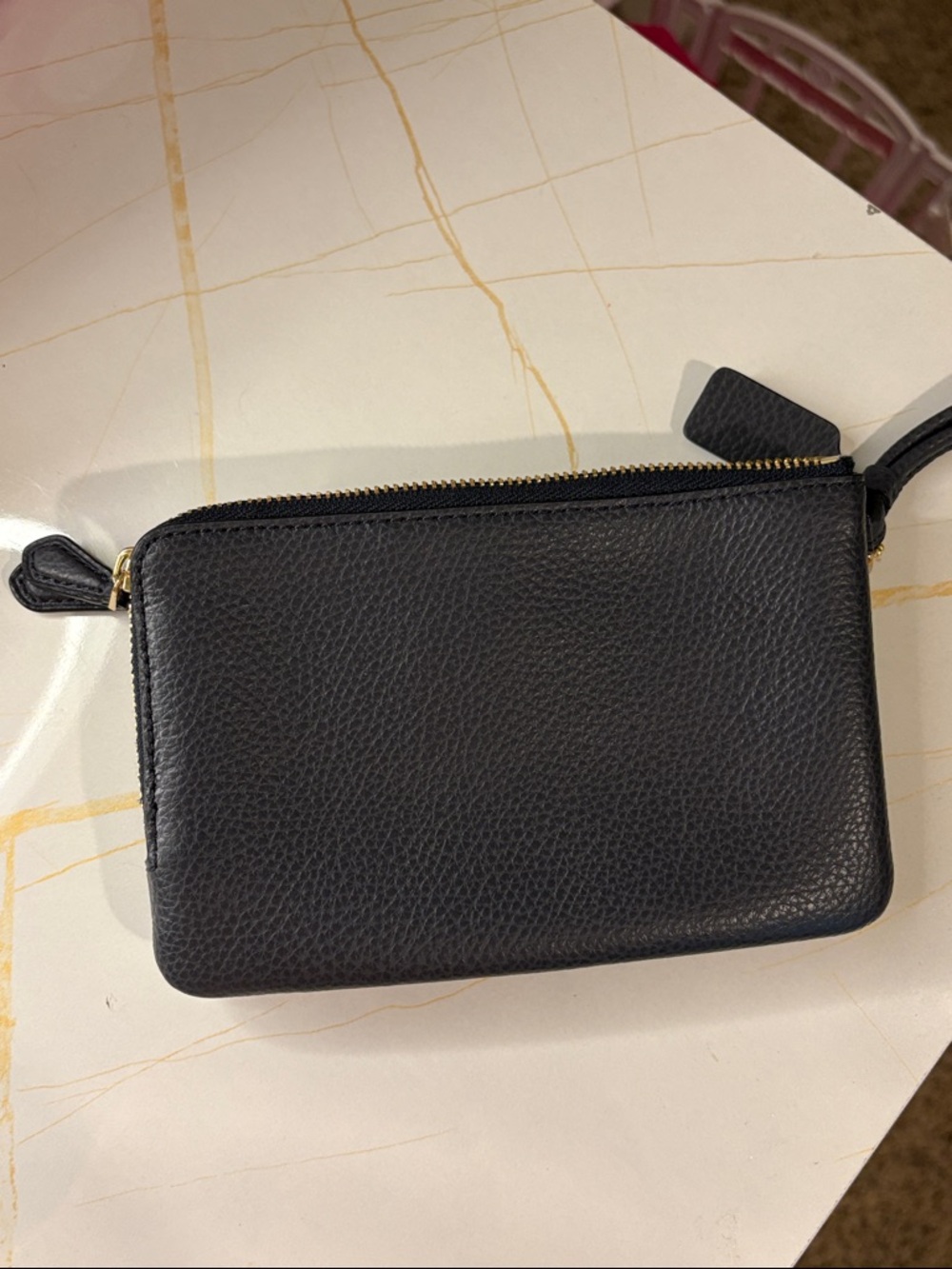 Coach Black Pebbled Leather Wristlet with Gold Logo - Picture 12 of 13